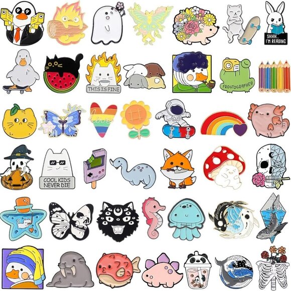 20/40/60 pcs Cute Mixed Enamel Pins Bulk Set, Funny Plant Anime Lapel Badges, Ca - Picture 3 of 6
